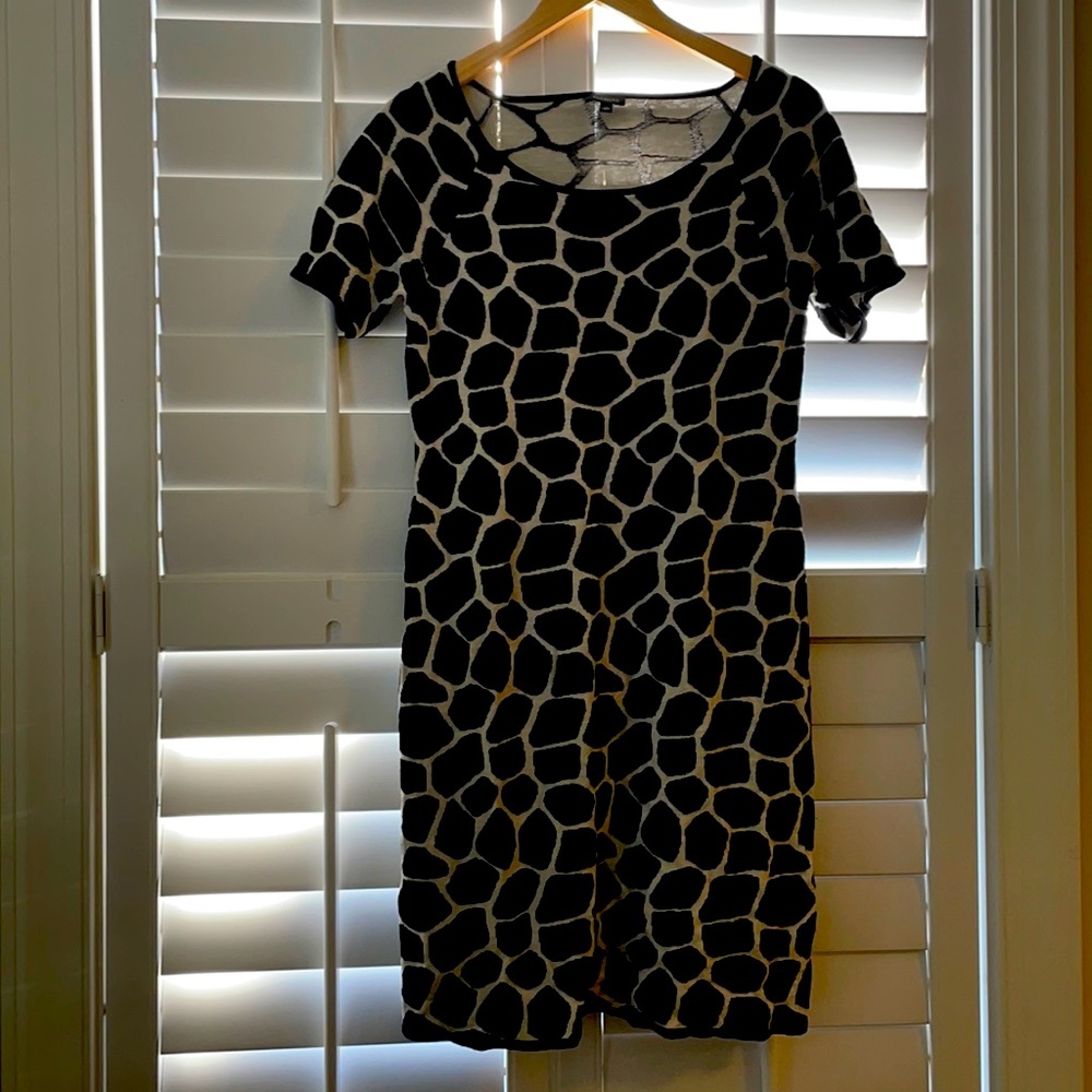 Talbots | black and cream giraffe print sweater dress | M